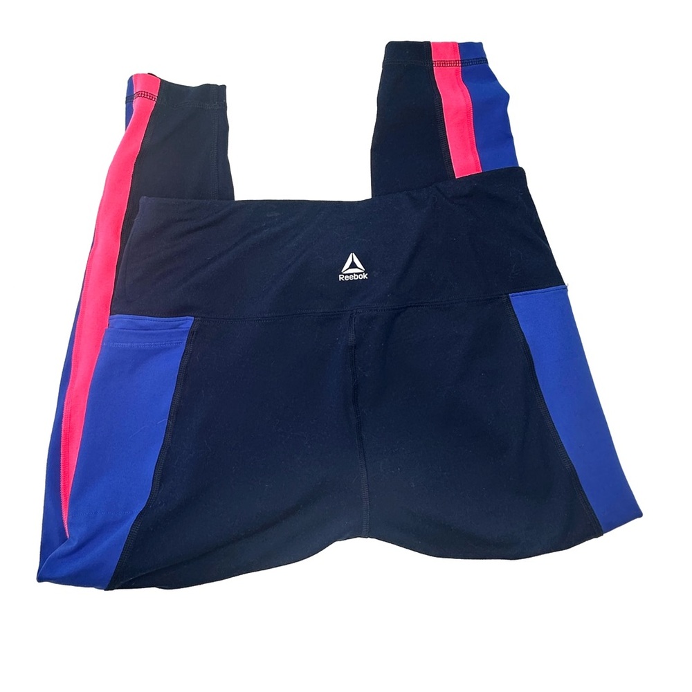 Reebok LUX High Rise Leggings Lg Navy
Colorblock Pocket Workout Athletic Tights - Picture 6 of 7